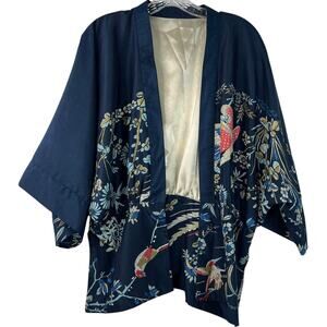 Peacock Asian Floral Open Kimono Cardigan 3/4 Sleeves Top Novelty Print Size M/L